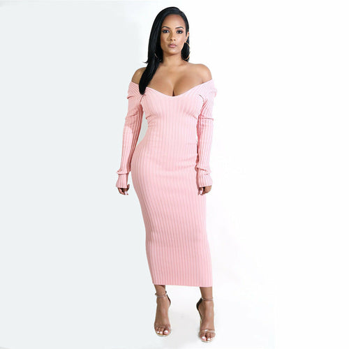 Seater Knit Dress for Women with V-neck