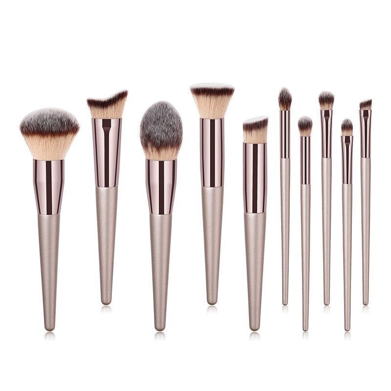 10pcs Champagne Makeup Brushes Set  Foundation Powder Blush Eyeshadow