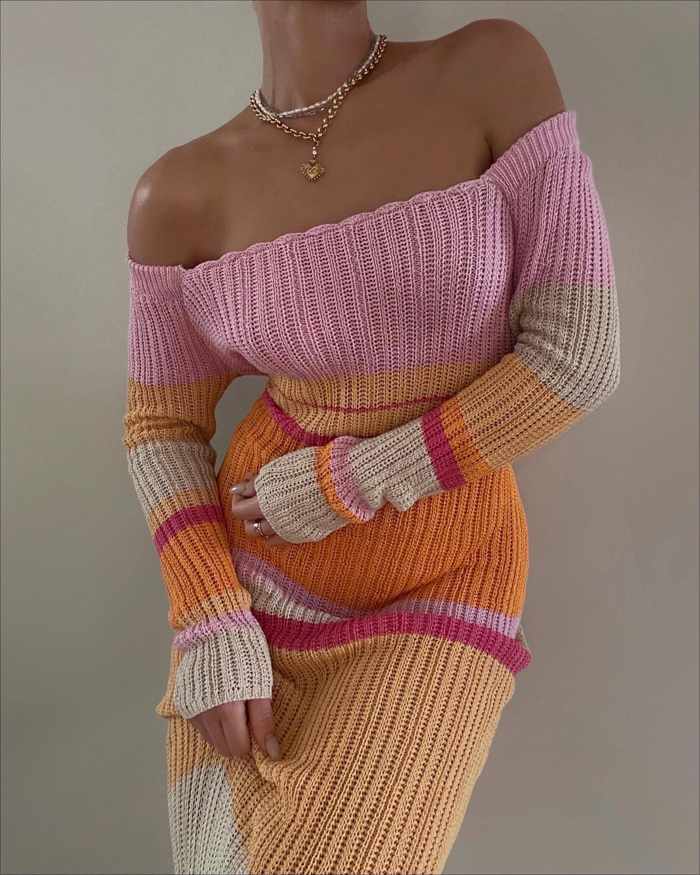 Off-Shoulder Knitted Long Dress