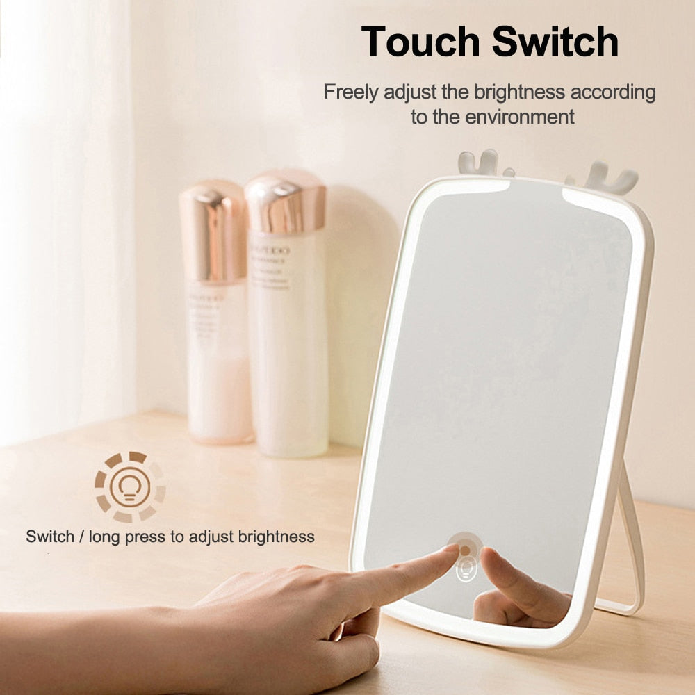 LED Makeup Mirror Touch Screen Vanity Mirrors USB Charging Cosmetic