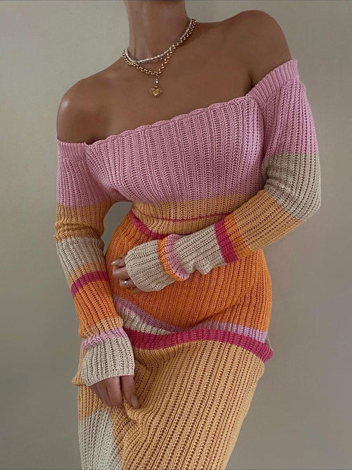 Off-Shoulder Knitted Long Dress